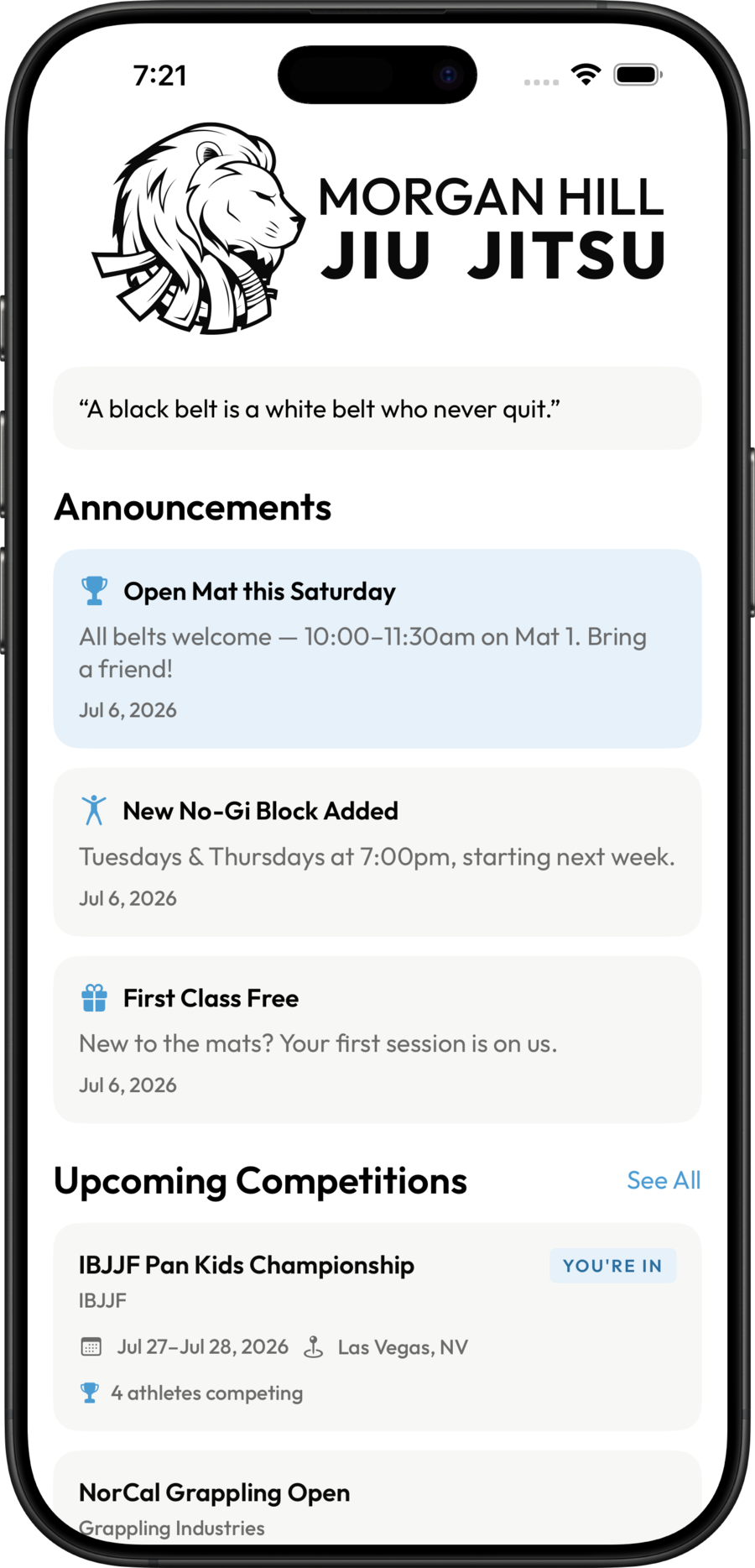 The app's home screen